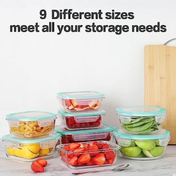 HOMBERKING 24pc Glass Food Storage Containers with Lids, Glass Meal Prep Containers, Airtight Glass Bento Boxes, BPA Free & Leak Proof, Pantry Kitchen Storage(12 lids & 12 Containers) - Blue