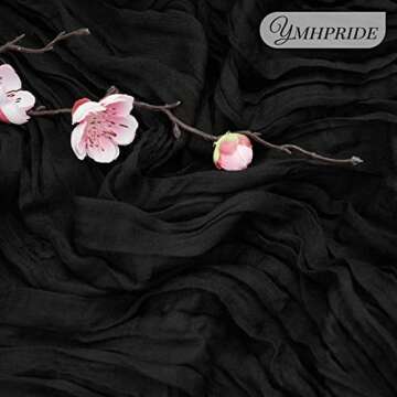 12 Pack Cheesecloth Table Runner 10FT, Boho Gauze Table Runner, Semi-Sheer Table Runners Rustic Wedding Table Decor, Bridal Shower, Birthday Party, Romantic Wedding Runner (Black)