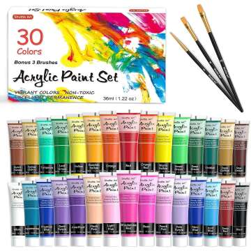 30 Colors Acrylic Paint Set with Brushes - Non-Toxic