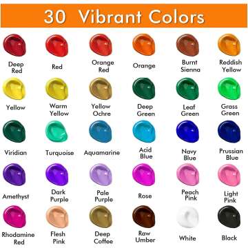 30 Colors Acrylic Paint Set with Brushes - Non-Toxic