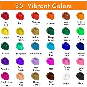 30 Colors Acrylic Paint Set with Brushes - Non-Toxic