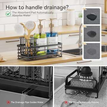 Yofidra Sponge Holder for Kitchen Sink: Sink Caddy with Instant Drying Stone, Metal Stainless Steel Sponge Holder for Sponges Soap Dispenser, 9.5" X 3.5" X 5.2" Kitchen Sink Organizer