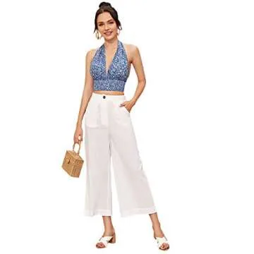 Floerns Women's Floral Halter Vest Crop Top in Blue