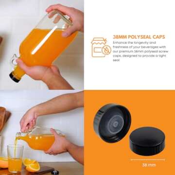 FastRack 128oz Jug, 1 Gallon Glass Beer Jug, 4 Pack with Polyseal Caps, Clear Jugs for Beer