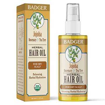 Badger - Jojoba Hair Oil with Organic Tea Tree Oil and Organic Rosemary Oil for Dry Scalp Treatment - Moisturizer Hair Oil, 2 fl oz