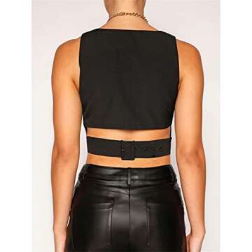 Mylleure Women Sexy Dressy Vest Slim Fit Button Halter V-Neck Tuxedo Suit Waistcoats Versatile Racerback Vintage Streetwear