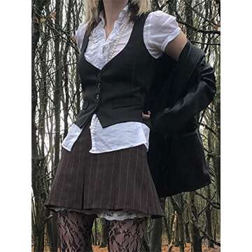 Mylleure Women Sexy Dressy Vest Slim Fit Button Halter V-Neck Tuxedo Suit Waistcoats Versatile Racerback Vintage Streetwear