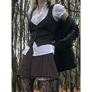 Mylleure Women Sexy Dressy Vest Slim Fit Button Halter V-Neck Tuxedo Suit Waistcoats Versatile Racerback Vintage Streetwear