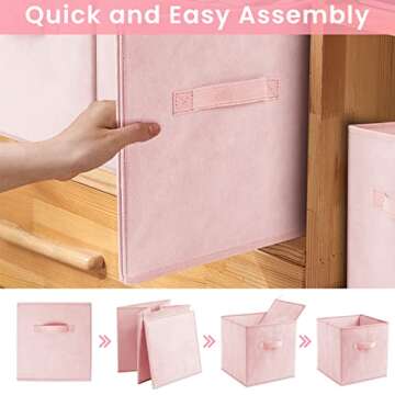 Criusia Storage Cubes - 11 Inch Heavy Duty Fabric Storage Bins for Shelves Closet, Cube Organizer - 8 Pack Collapsible Cube Storage Bins Baskets for Organizing Clothes Blankets Toys (Pink)