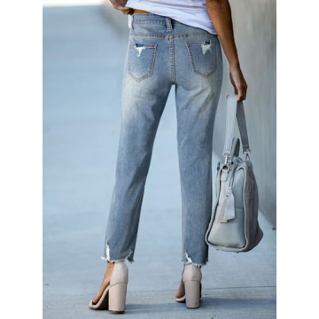 EVALESS Women's Ripped Jeans Mid Rise Straight Leg Pants