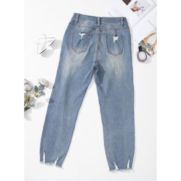 EVALESS Women's Ripped Jeans Mid Rise Straight Leg Pants