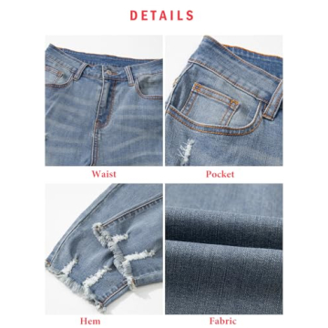 EVALESS Women's Ripped Jeans Mid Rise Straight Leg Pants