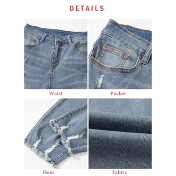 EVALESS Women's Ripped Jeans Mid Rise Straight Leg Pants