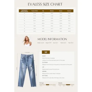 EVALESS Women's Ripped Jeans Mid Rise Straight Leg Pants