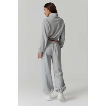QINSEN Women's Cozy Oversized Sweatsuit - Fleece Crop Jacket & Baggy Sweatpants