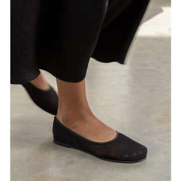 VOLEECE Tulle Mesh Ballet Flats Shoes for Women Slip On Ballerina Shoes Round Toe Comfortable Casual Work Dress Shoes