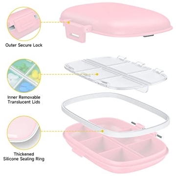 Compact 4 Pack Travel Pill Organizer for Daily Meds