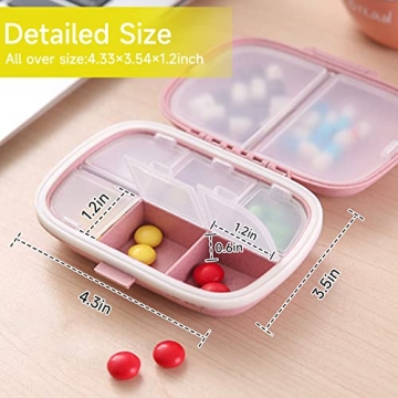 Compact 4 Pack Travel Pill Organizer for Daily Meds