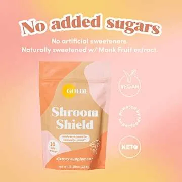 GOLDE - Shroom Shield - Superfood w/Turkey Tail & Reishi Mushroom Extract - Great for Immunity & Stress Defense - Antioxidants & Prebiotics for Gut Health - 30 Servings