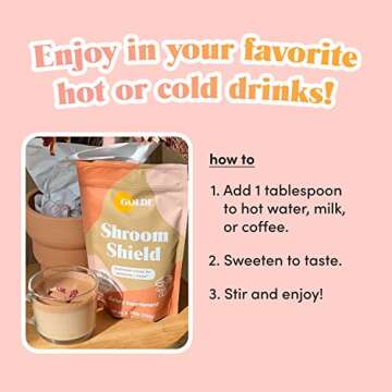 GOLDE - Shroom Shield - Superfood w/Turkey Tail & Reishi Mushroom Extract - Great for Immunity & Stress Defense - Antioxidants & Prebiotics for Gut Health - 30 Servings