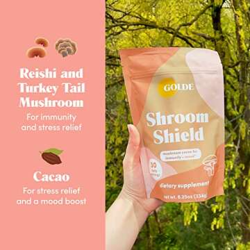 GOLDE - Shroom Shield - Superfood w/Turkey Tail & Reishi Mushroom Extract - Great for Immunity & Stress Defense - Antioxidants & Prebiotics for Gut Health - 30 Servings