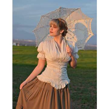 Elegant Victorian Short Puff Sleeve White Blouse for Women