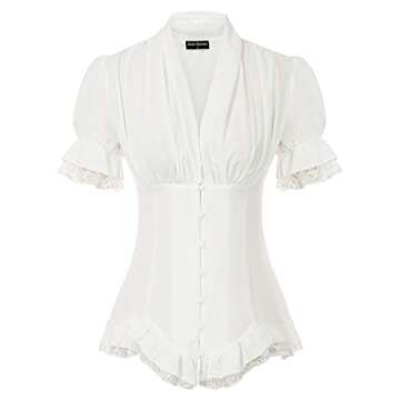 Elegant Victorian Short Puff Sleeve White Blouse for Women