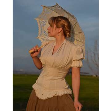 Elegant Victorian Short Puff Sleeve White Blouse for Women