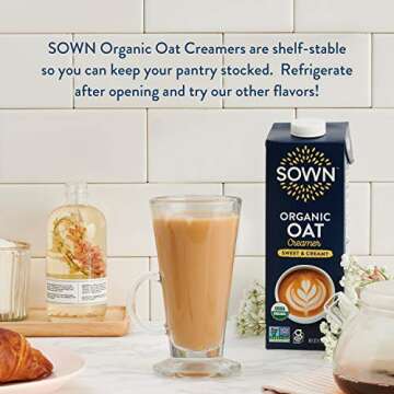 SOWN Organic Oat Creamer Sweet & Creamy - Barista Oat Milk Non Dairy Coffee Creamer - Plant Based, Dairy-Free, Vegan, Gluten-Free, Non-GMO, Shelf Stable - 32oz (Pack of 3)