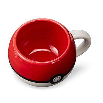 JUST FUNKY Official Pokemon Pokeball Molded Mug - Ceramic Cup for Hot Coffee, Tea, Cocoa - Novelty Drinking Container - Perfect for Home, Office, Parties - Licensed Nintendo Merchandise