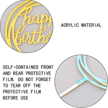 10 PCS Happy Birthday Cake Topper Double-Sided Acrylic Cake Toppers Picks Glitter Bling Dessert Toppers for Birthday Party Anniversary Cake Pastries DIY Decorations