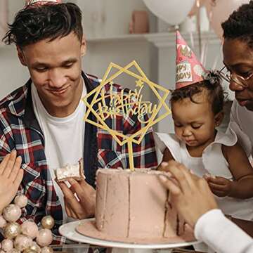 10 PCS Happy Birthday Cake Topper Double-Sided Acrylic Cake Toppers Picks Glitter Bling Dessert Toppers for Birthday Party Anniversary Cake Pastries DIY Decorations