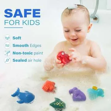 LotFancy Bath Toys for Kids Ages 1-3, Mold Free Baby Bath Toys for Toddlers 2-4, 8PCS No Holes Ocean Sea Animal Bathtub Toys, Soft Bath Tub Toys