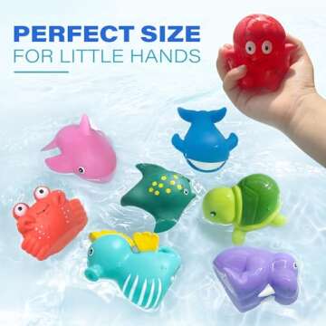 LotFancy Bath Toys for Kids Ages 1-3, Mold Free Baby Bath Toys for Toddlers 2-4, 8PCS No Holes Ocean Sea Animal Bathtub Toys, Soft Bath Tub Toys