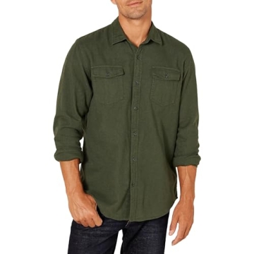Amazon Essentials Men's Regular-Fit Long-Sleeve Two-Pocket Flannel Shirt in Olive Heather
