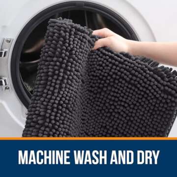 OLANLY Bathroom Rugs 24x16, Extra Soft Absorbent Chenille Bath Rugs, Rubber Backing Quick Dry, Machine Washable Bath Mats for Bathroom Floor, Tub and Shower, Home Decor Accessories, Dark Grey