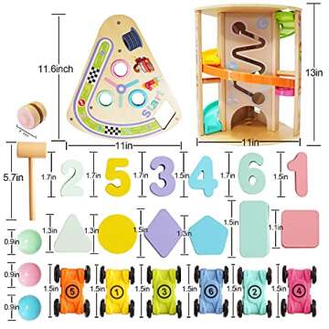 Toddler Toys Wooden Race Track Car Ramp Toys Vehicle Set with 6 Mini Cars & 5 Ramps Educational Cars Toys for 3+ Years Old Ramp Racer Toy Montessori Toys Craft Gift for Toddlers Boys and Girls