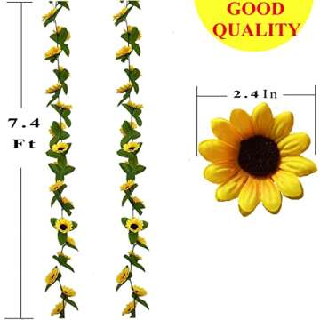 UKELER Artificial Sunflower Vines - 2 Pack of Lifelike Floral Garlands