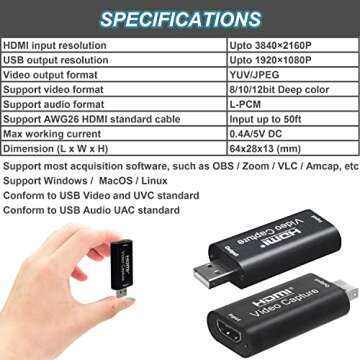 AMZHRLY 4K HDMI to USB 2.0 Video Capture Card for Streaming