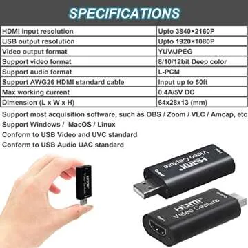 AMZHRLY 4K HDMI to USB 2.0 Video Capture Card for Streaming