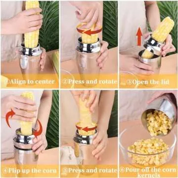 Newness Corn Stripper Peeler, Corn Cutter with Cup, 304 Stainless Steel Cob Corn Thresher Stripping Tool, Corn Cutter off Cob Kernel Remover Slicer with Serrated Sharp Blade for Home & Kitchen