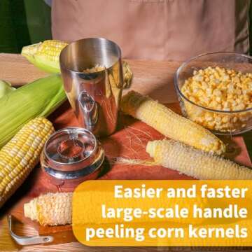 Newness Corn Stripper Peeler, Corn Cutter with Cup, 304 Stainless Steel Cob Corn Thresher Stripping Tool, Corn Cutter off Cob Kernel Remover Slicer with Serrated Sharp Blade for Home & Kitchen