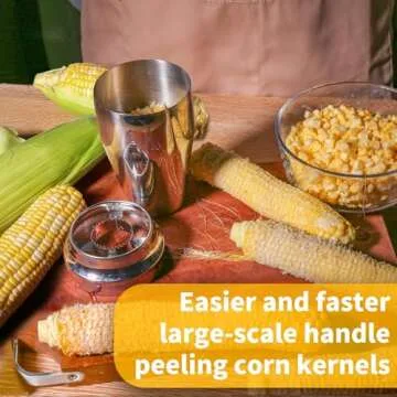 Newness Corn Stripper Peeler, Corn Cutter with Cup, 304 Stainless Steel Cob Corn Thresher Stripping Tool, Corn Cutter off Cob Kernel Remover Slicer with Serrated Sharp Blade for Home & Kitchen