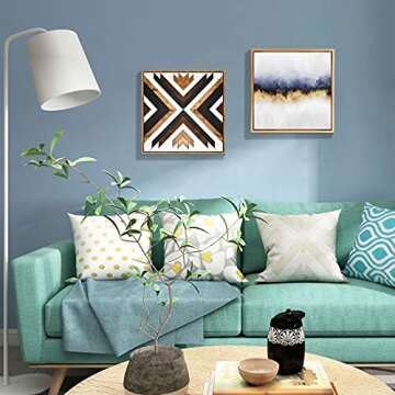 Loomarte Southwestern Aztec Wall Art Vintage Tribal Wall Decor Rustic Black White and Brown Canvas Print Wooden Frame Artwork for Bathroom Living Room Bedroom Decorations 12x12 Inch