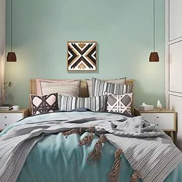 Loomarte Southwestern Aztec Wall Art Vintage Tribal Wall Decor Rustic Black White and Brown Canvas Print Wooden Frame Artwork for Bathroom Living Room Bedroom Decorations 12x12 Inch