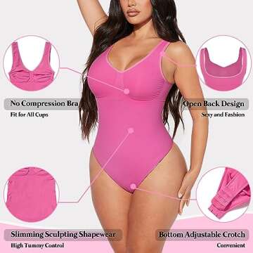 OMAKGI Women Seamless Tummy Control Shapewear Sculpting Thong Bodysuits Sleeveless Body Shaper(M,32-Rose Nint Pink)