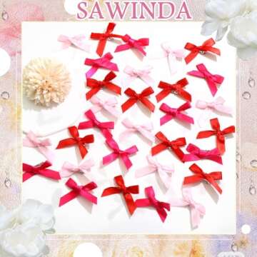 SAWINDA 30Pcs Valentine's Day Mini Hair Bows Hot Pink Bows for Hair Cute Small Bowknot Silk Ribbons ...
