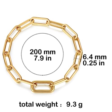 FRUMOS 18K Gold Plated Paperclip Bracelet for Women