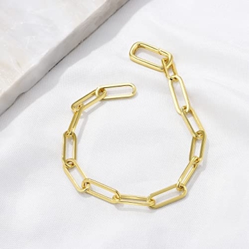 FRUMOS 18K Gold Plated Paperclip Bracelet for Women