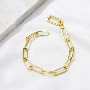 FRUMOS 18K Gold Plated Paperclip Bracelet for Women